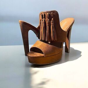 Divided by H&M Brown Suede Tasseled Slip On Mules | Women’s Size 6